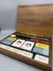 Vintage Dal Negro Poker Set Wooden Box Made In Italy Playing Cards & Chips
