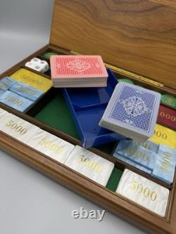 Vintage Dal Negro Poker Set Wooden Box Made in Italy Playing Cards & Chips