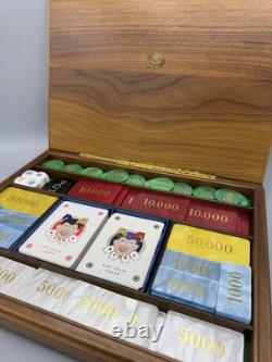 Vintage Dal Negro Poker Set Wooden Box Made in Italy Playing Cards & Chips