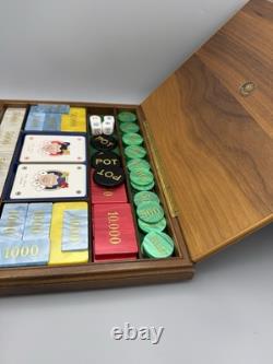 Vintage Dal Negro Poker Set Wooden Box Made in Italy Playing Cards & Chips