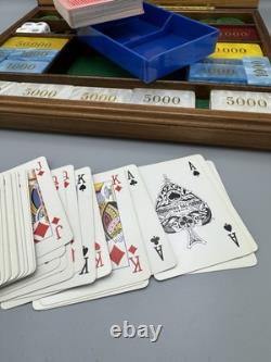 Vintage Dal Negro Poker Set Wooden Box Made in Italy Playing Cards & Chips