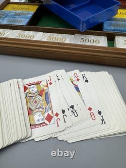 Vintage Dal Negro Poker Set Wooden Box Made in Italy Playing Cards & Chips
