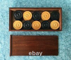 Vintage Draughts Set Of Wooden Draughts Playing Pieces in Beautiful Wooden Box