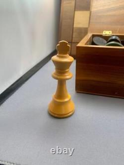 Vintage Drueke Black & Tan Chess Checkers Set Original Wooden Box 3.5