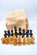 Vintage Drueke Wood Chess Set In A Wooden Box With Instructions, King Is 3
