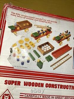 Vintage Escor Wooden Toys Fire Engine / Chara / Bus Construction Set Boxed