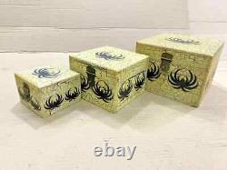 Vintage Handicraft Unique Wooden Cracking Painted Storage Box -Set Of 3