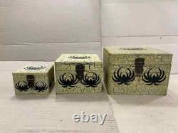 Vintage Handicraft Unique Wooden Cracking Painted Storage Box -Set Of 3