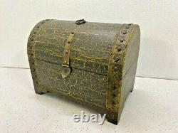 Vintage Handicraft Wooden & Brass Cracking Paint Half Round Jewelry Box-set Of 3