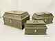 Vintage Handicraft Wooden Fine Brass Work Cracking Painted Storage Box- Set Of 3