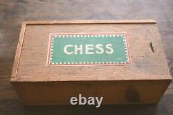 Vintage Jacques Staunton Chess Set Complete Weigtd Baized & Boxed Big King 8.5cm