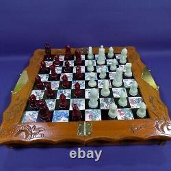 Vintage Japanese Chess Set Wooden Carry Box Resin Pieces
