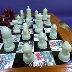 Vintage Japanese Chess Set Wooden Carry Box Resin Pieces