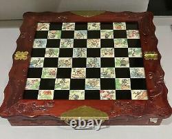Vintage Japanese Chess set wooden Carry box Resin peices inscriptions on tiles