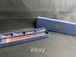 Vintage Japanese Wooden Chopstick Set in Embroidered Box