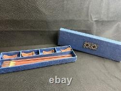 Vintage Japanese Wooden Chopstick Set in Embroidered Box