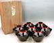 Vintage Japanese Wooden Soup Bowls Negoro-ware Set Of 7 In Wooden Box