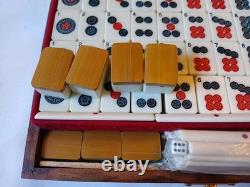 Vintage KTG Mah Jong Set Wooden Box 144 Bamboo Backed Tiles Book Mahjong Jongg 2