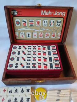 Vintage KTG Mah Jong Set Wooden Box 144 Bamboo Backed Tiles Book Mahjong Jongg 2