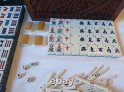 Vintage KTG Mah Jong Set Wooden Box 148 Bamboo Backed Tiles Book Mahjong Jongg