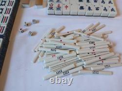 Vintage KTG Mah Jong Set Wooden Box 148 Bamboo Backed Tiles Book Mahjong Jongg