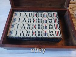 Vintage KTG Mah Jong Set Wooden Box 148 Bamboo Backed Tiles Book Mahjong Jongg