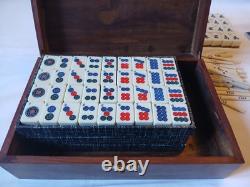 Vintage KTG Mah Jong Set Wooden Box 148 Bamboo Backed Tiles Book Mahjong Jongg