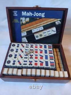 Vintage KTG Mah Jong Set Wooden Box 148 Bamboo Backed Tiles Book Mahjong Jongg