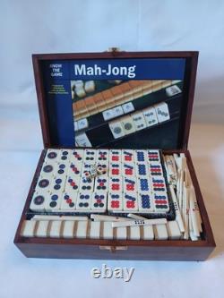 Vintage KTG Mah Jong Set Wooden Box 148 Bamboo Backed Tiles Book Mahjong Jongg