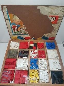 Vintage LEGO Town Plan 810-2 Continental 1960s Wooden Box Old Bricks Pieces Set