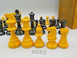 Vintage Lardy France Staunton Wood Chess Set Weighted Bases 3.5 King withBox