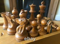 Vintage Large Staunton Chess Set In Box, Excellent, King 9.5cm, 20th C