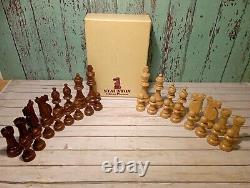 Vintage Large Wooden Staunton Petrushkin Chess Set Boxed 13.5cm / 5.3 King 70`s