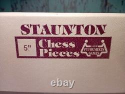 Vintage Large Wooden Staunton Petrushkin Chess Set Boxed 13.5cm / 5.3 King 70`s