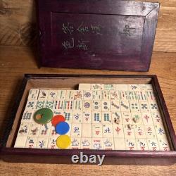 Vintage Mah Jong Chinese Gaming Set in Wooden Box Bamboo & Bone