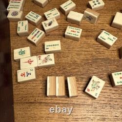 Vintage Mah Jong Chinese Gaming Set in Wooden Box Bamboo & Bone
