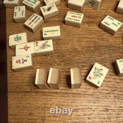 Vintage Mah Jong Chinese Gaming Set in Wooden Box Bamboo & Bone