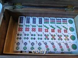 Vintage Mah Jong Game Set in Wooden Box 148 Butterscotch Tiles Mahjong Jongg