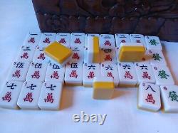 Vintage Mah Jong Game Set in Wooden Box 148 Butterscotch Tiles Mahjong Jongg