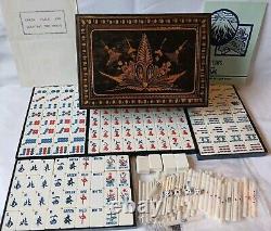 Vintage Mah Jong Game Set in Wooden Box 148 Large Tiles Book Stick Mahjong Jongg