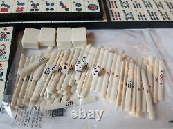 Vintage Mah Jong Game Set in Wooden Box 148 Large Tiles Book Stick Mahjong Jongg