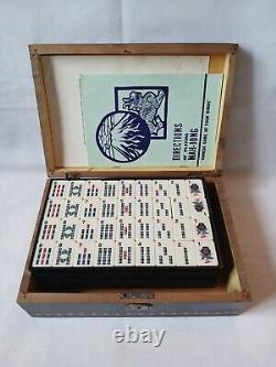 Vintage Mah Jong Game Set in Wooden Box 148 Large Tiles Book Stick Mahjong Jongg