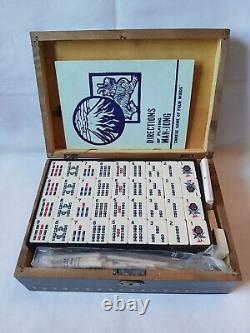 Vintage Mah Jong Game Set in Wooden Box 148 Large Tiles Book Stick Mahjong Jongg