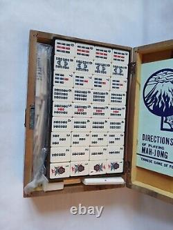 Vintage Mah Jong Game Set in Wooden Box 148 Large Tiles Book Stick Mahjong Jongg