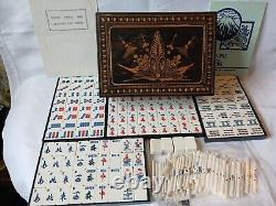 Vintage Mah Jong Game Set in Wooden Box 148 Large Tiles Book Stick Mahjong Jongg