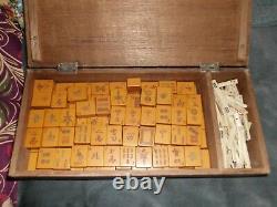 Vintage Mah Jong Mahjong Butterscotch Bakelite 144 Tile Wooden Boxed Set