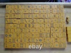 Vintage Mah Jong Mahjong Butterscotch Bakelite 144 Tile Wooden Boxed Set