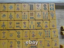 Vintage Mah Jong Mahjong Butterscotch Bakelite 144 Tile Wooden Boxed Set