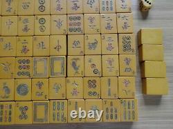 Vintage Mah Jong Mahjong Butterscotch Bakelite 144 Tile Wooden Boxed Set