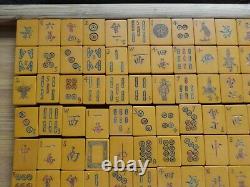 Vintage Mah Jong Mahjong Butterscotch Bakelite 144 Tile Wooden Boxed Set